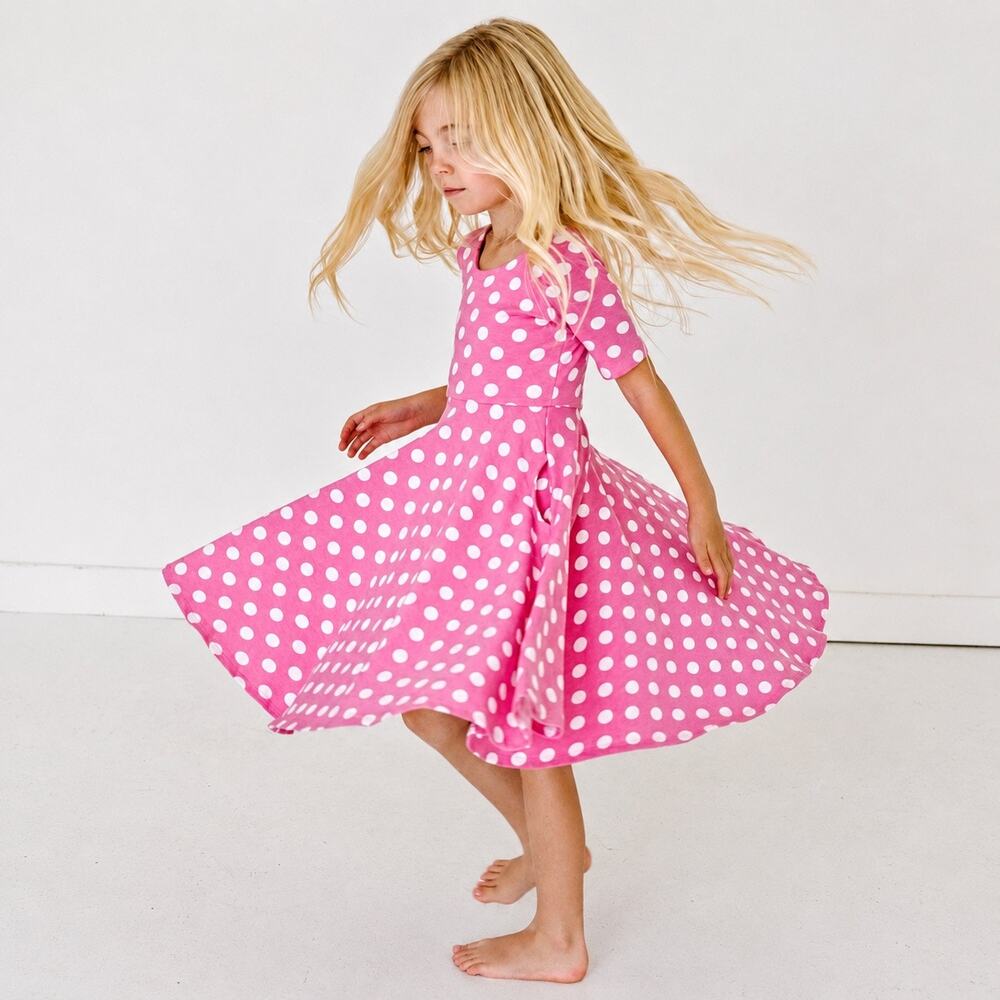 Remie Girl Minnie Mouse Pink Polka Dot Twirl Dress Size 4